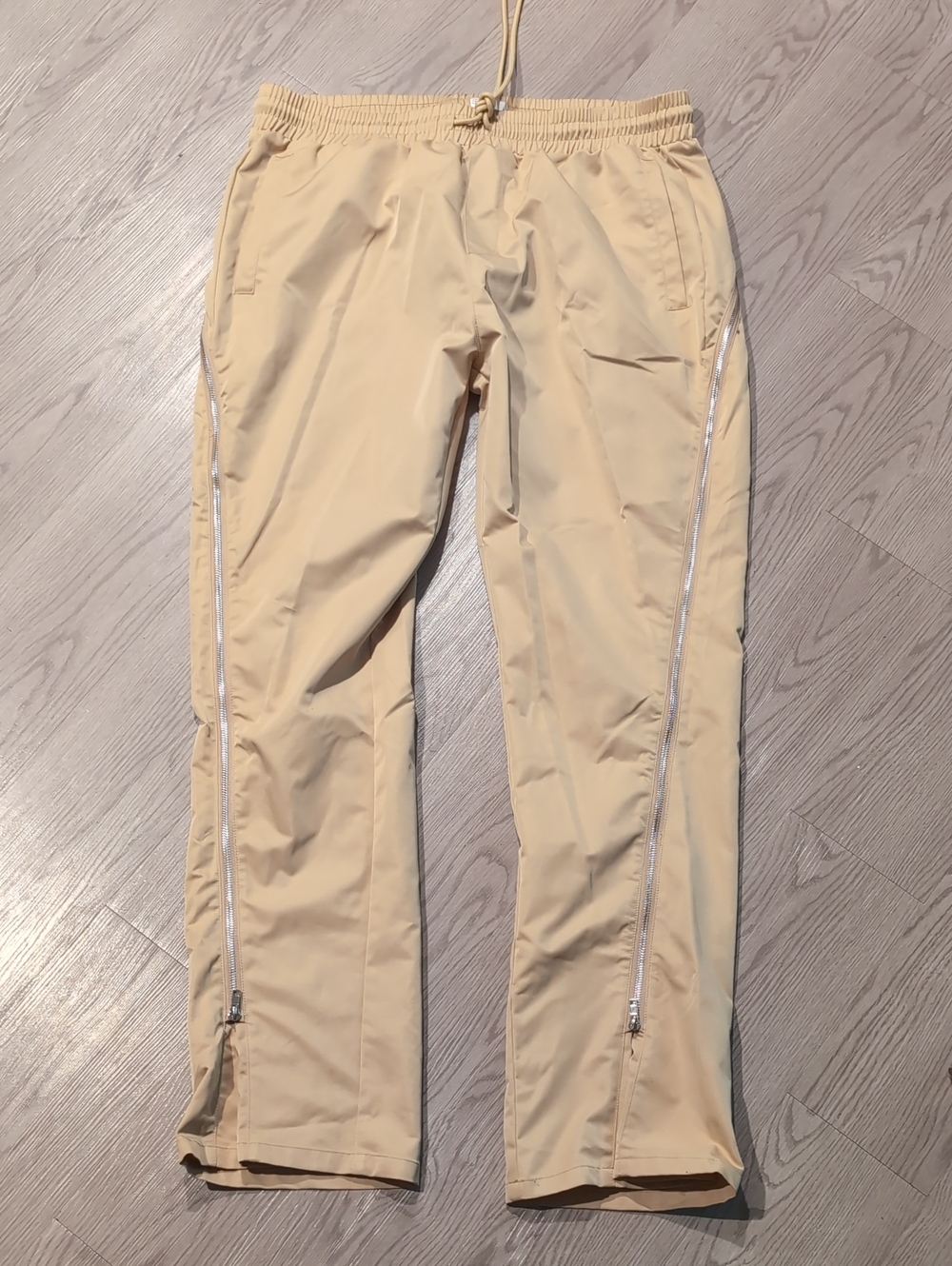 EPTM Men's Beige Drawstring Zipper Track Pants
